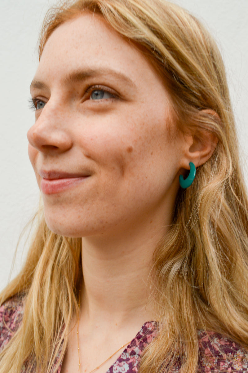 Branch Small Crescent Teal Hoop Earrings - The Mercantile London