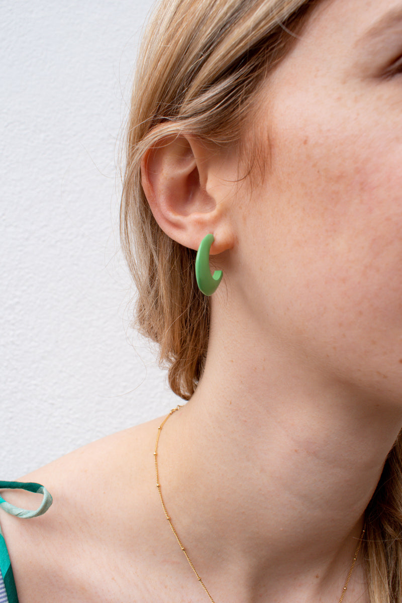 Branch Small Crescent Mint Hoop Earrings - The Mercantile London