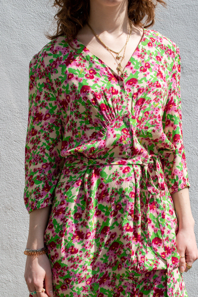 ICHI Enora Structured Flower Dress - The Mercantile London