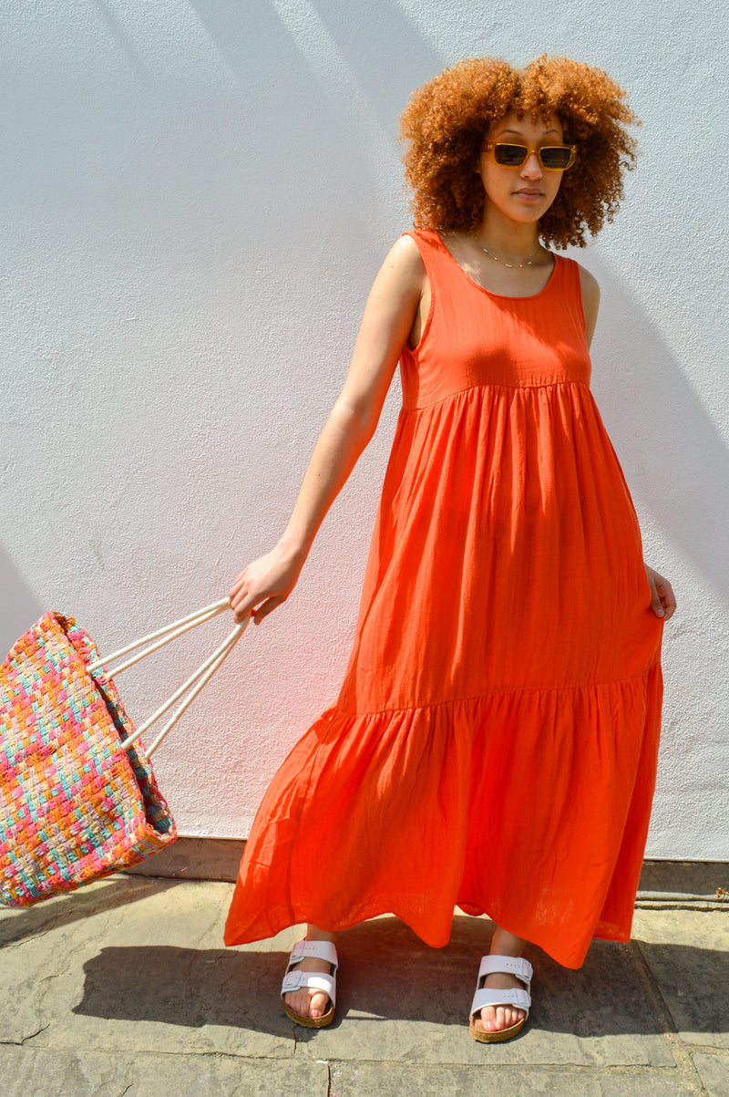 ICHI Foxa Mandarin Red Maxi Dress - The Mercantile London