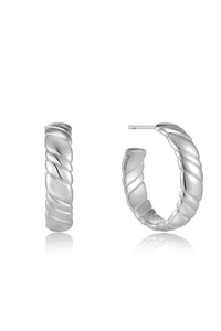AW22 Ania Haie Silver Smooth Twist Hoop Earrings - The Mercantile London