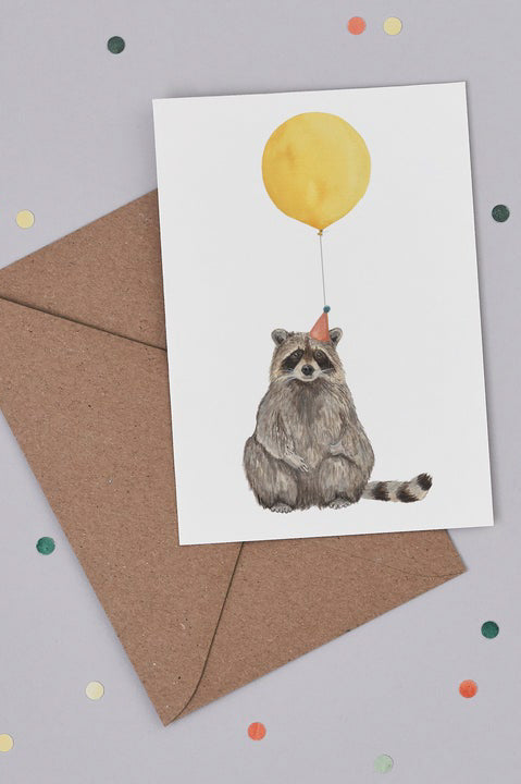 Mister Peebles Balloon Raccoon Card - The Mercantile London