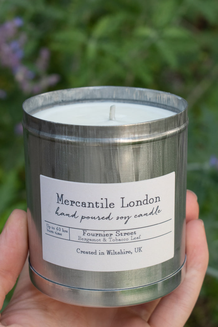 Mercantile London Fournier Street Bergamot And Tobacco Leaf Tin Candle - The Mercantile London
