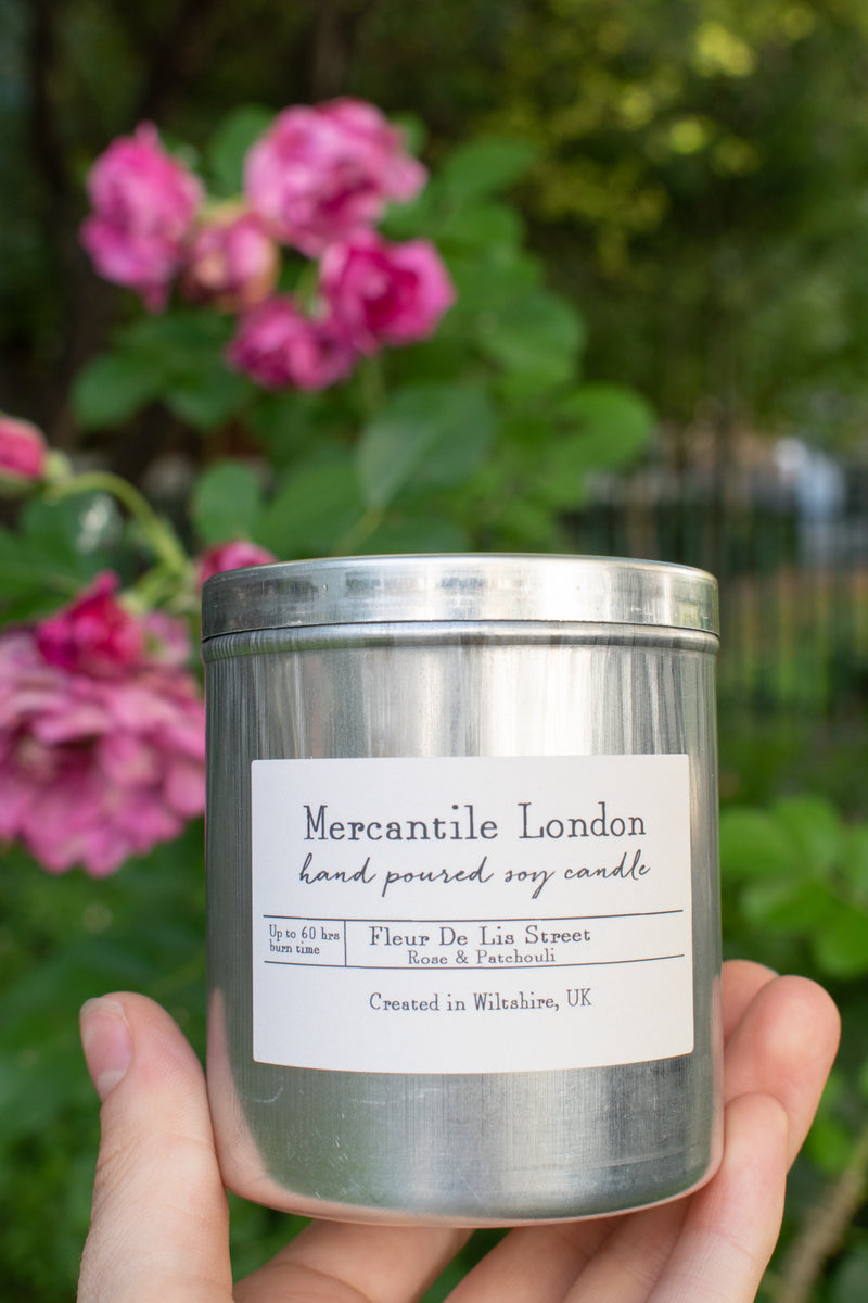 Mercantile London Fleur De Lis Street Rose And Patchouli Tin Candle - The Mercantile London