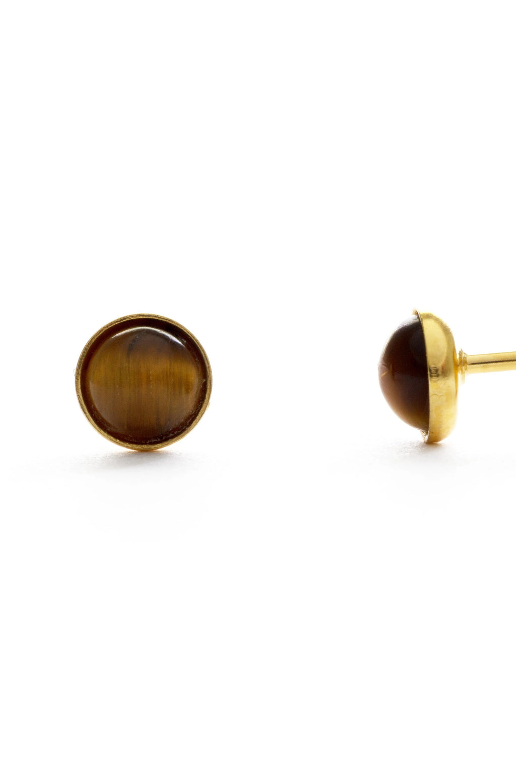AW22 Amano 4mm Tigers Eye Gold Plate Studs - The Mercantile London