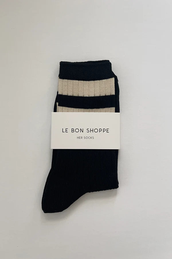 Le Bon Shoppe Her Varsity Black Socks - The Mercantile London