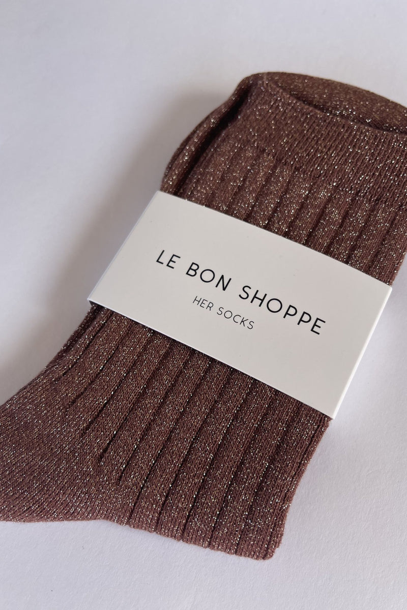 Le Bon Shoppe Her Bronze Glitter Socks - The Mercantile London