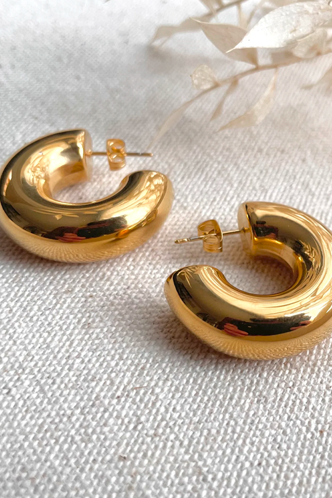 Everyday Lightweight Chunky Gold Hoops - The Mercantile London