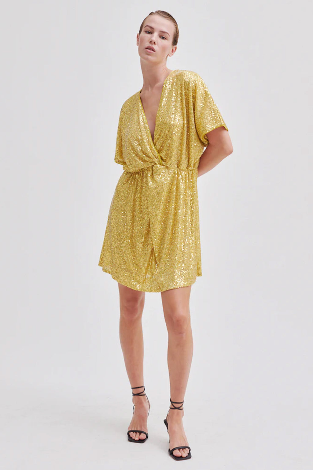 Second Female Shine On Golden Olive Mini Dress - The Mercantile London