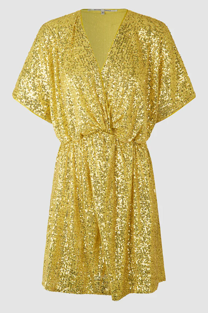 Second Female Shine On Golden Olive Mini Dress - The Mercantile London