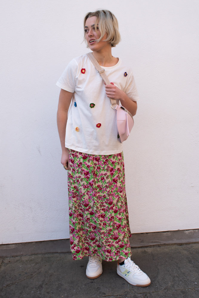 ICHI Enora Structured Flower Skirt - The Mercantile London
