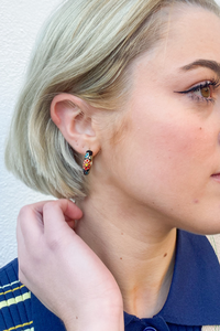 Black Floral Enamel Hoop Earrings - The Mercantile London