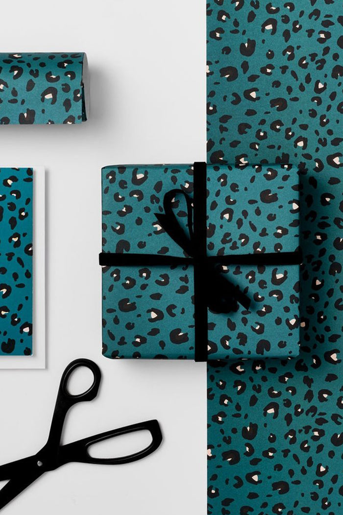 Teal Leopard Gift Wrap - The Mercantile London