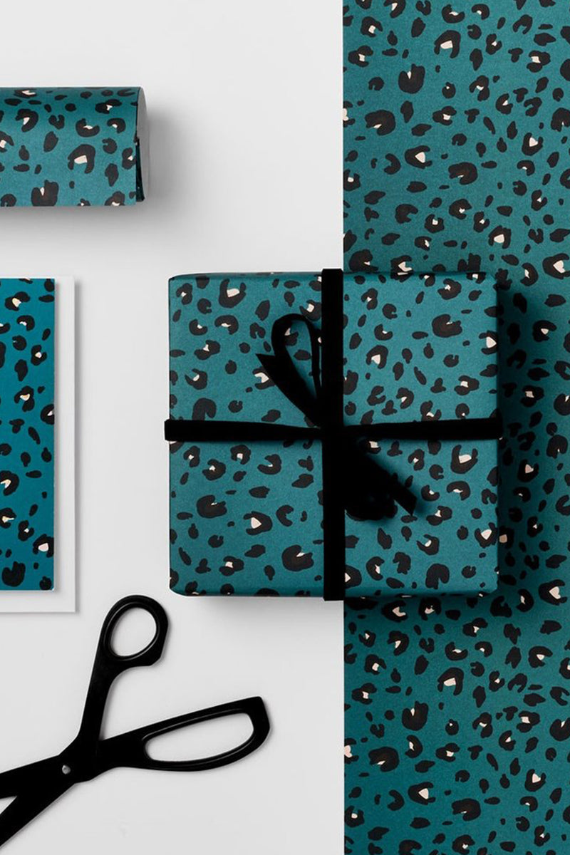 Teal Leopard Gift Wrap - The Mercantile London