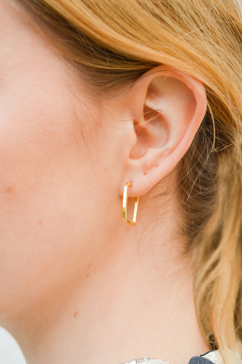 LBJ Small Square Gold Plate Earrings - The Mercantile London