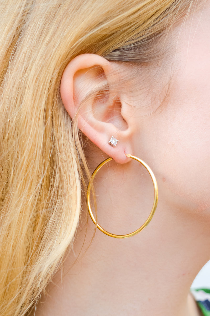 LBJ Large Wire Gold Plate Hoops - The Mercantile London