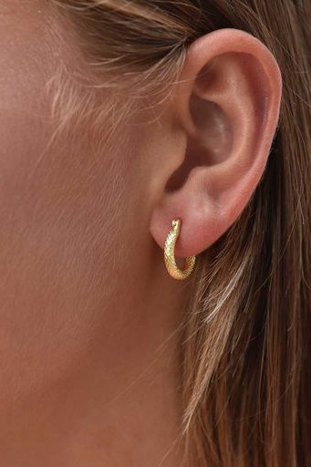 14K Yellow Gold Bamboo Hoop Earrings Tiny