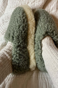 YOKO Wool Green Natural Slippers - The Mercantile London